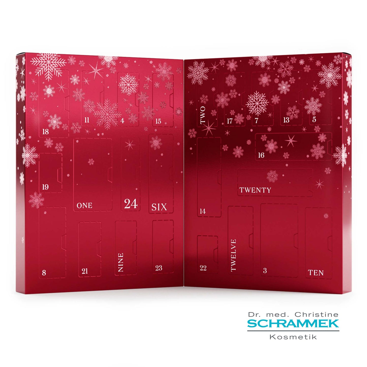 Kosmetik Adventskalender 2026 Moments of Beauty Dr. med. Christine Schrammek - Kalender aufgeklappt innen